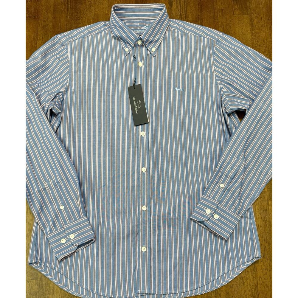 NWT HARMONT & BLAINE Camicia Shirt Camisa Blue Pink Stripe REGULAR Fit Sz XLarge